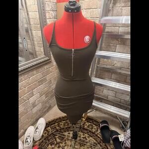 Bikbok green bodycon dress with zipper accent size XS